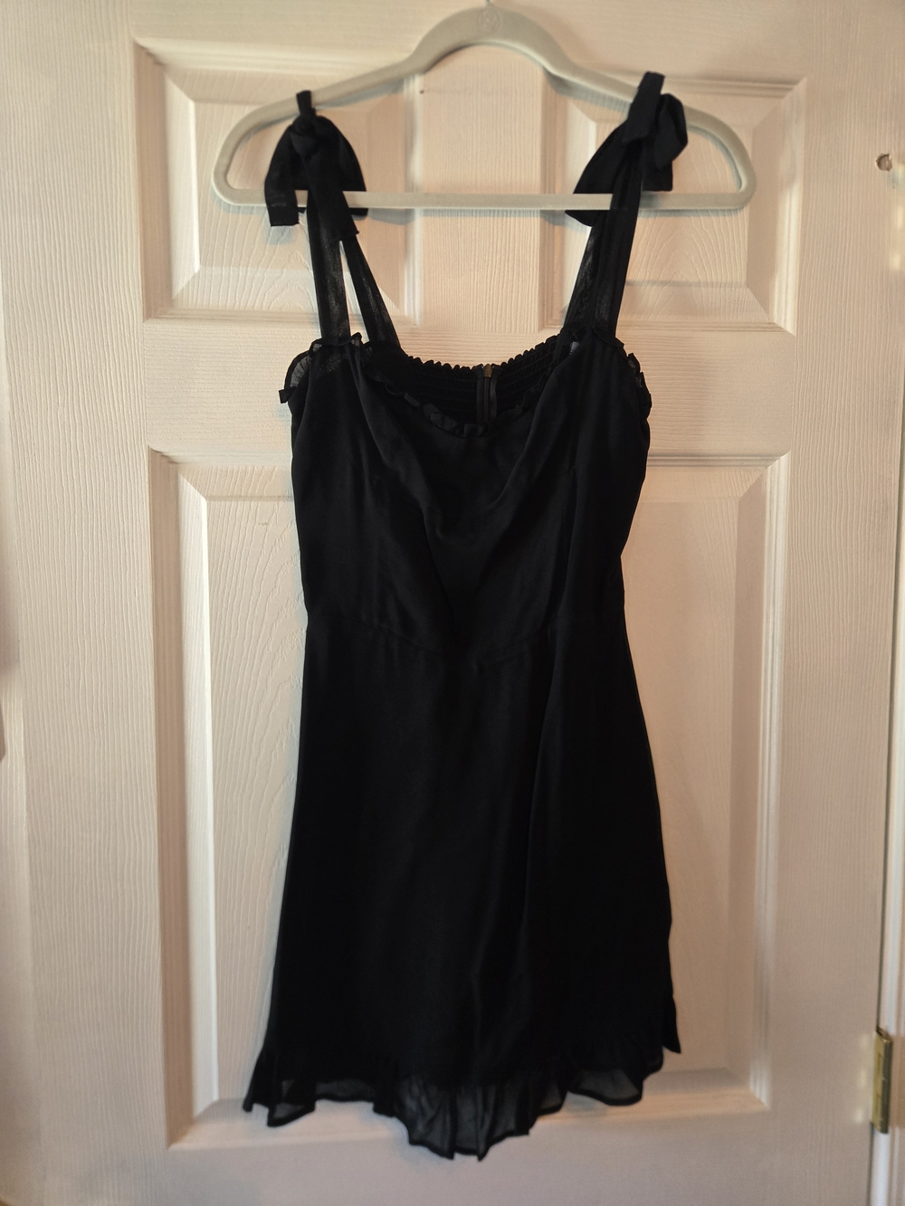 Reformation Black Tie-Shoulder Mini Dress